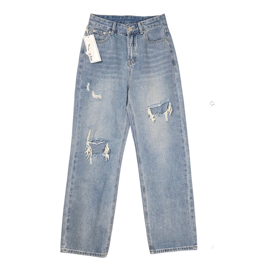 Distressed Straight Leg Jeans Womens M Light Blue NEW Y2k Style Grunge‎ Gorpcore